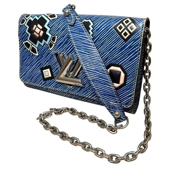 LOUIS VUITTON Aztec Denim Blue Epi Leather Twist Chain Wallet Crossbody Bag +COA - Picture 3 of 13